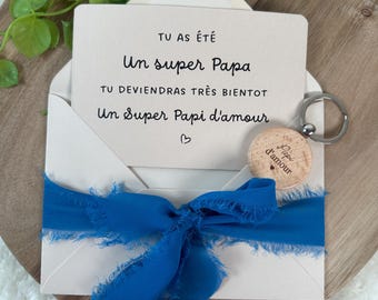 Annonce grossese papi carte avec porte clés, porte clés bois, papa, papi, famille, masculin, bébé grand père
