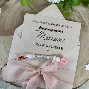 Annonce grossesse marraine carte avec porte clés. Demande marraine, baptême, porte clés en perles, famille, sœur, amie, belle sœur, cousine
