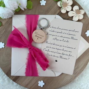 Annonce grossesse marraine carte avec porte clés. Demande marraine, baptême, porte clés en perles, famille, sœur, amie, belle sœur, cousine