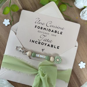 Annonce grossesse tata carte avec porte clés. , porte clés en perles, famille, sœur, amie, belle sœur, cousine, bébé en route