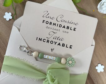 Annonce grossesse tata carte avec porte clés. , porte clés en perles, famille, sœur, amie, belle sœur, cooking, bébé en route