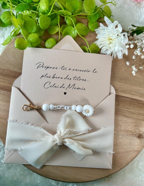 Annonce grossesse MAMIE carte avec porte clés. Grands parents, grand mère, future mamie