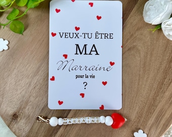 Annonce grossesse marraine carte avec porte clés. Demande marraine, baptême, porte clés en perles, famille, sœur, amie, belle sœur, cousine