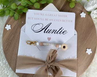 Anuncio a futura tía embarazo prégnant bebé bébé padres hermana amiga sorpresa Llavero marron beige fleur