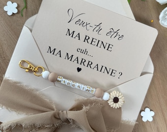 Annonce grossesse marraine carte avec porte clés. Demande marraine, baptême, porte clés en perles, famille, sœur, amie, belle sœur, cousine