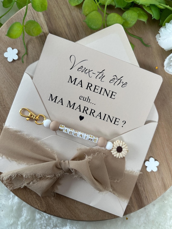 Annonce grossesse marraine carte avec porte clés. Demande marraine, baptême, porte clés en perles, famille, sœur, amie, belle sœur, cousine