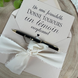 Demande témoin de mariage, stylo témoin en or, enveloppe noeud couleurs