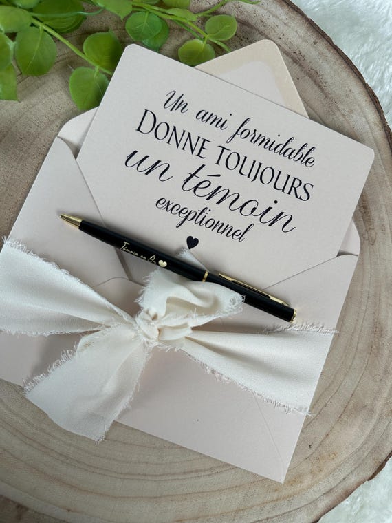Demande témoin de mariage, stylo témoin en or, enveloppe noeud couleurs