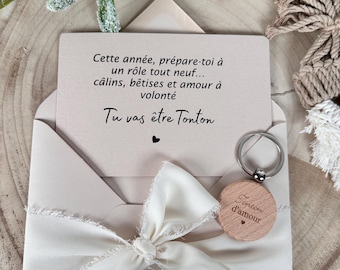 Annonce grossesse tonton avec porte clé en bois pour Noël tonton, frère cugino ami, famille. Ricordo del cadeau. Enceinte, tesoro.
