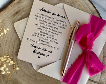 Annonce grossesse marraine carte avec stylo Demande marraine, baptême, stylo, tata, amie, tatie