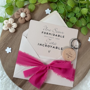 Annonce grossesse tata carte avec porte clés. , porte clés en perles, famille, sœur, amie, belle sœur, cocine, bébé en camino