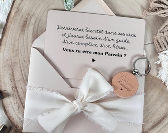 Annonce grossesse parrain avec porte clé, demande parrain, baptême, tonton, frère primo ami, famille. Recuerdo de cadeau. Enceinte, Noël