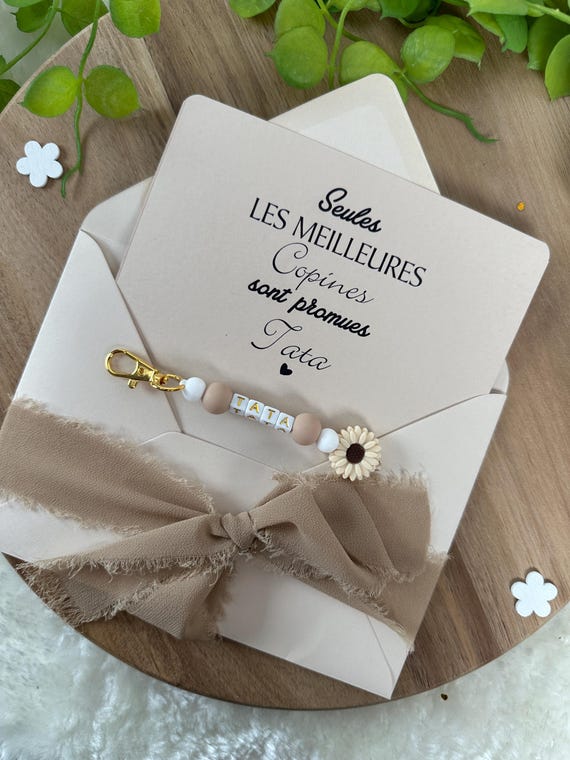 Annonce grossesse tata carte avec porte clés. , porte clés en perles, famille, sœur, amie, belle sœur, cousine, bébé en route