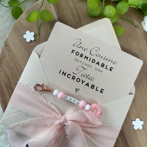Annonce grossesse tata carte avec porte clés. , porte clés en perles, famille, sœur, amie, belle sœur, cousine, bébé en route