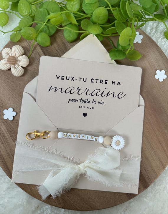 Annonce grossesse marraine carte avec porte clés. Demande marraine, baptême, porte clés en perles, famille, sœur, amie, belle sœur, cousine