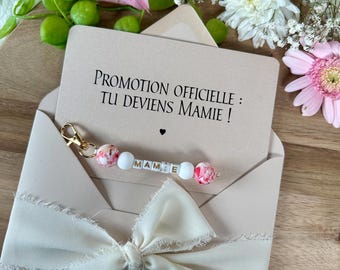 Annonce grossesse mamie carte avec porte clés. Abuelos, abuela, futura mamá.