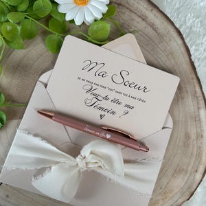 Demande témoin de mariage, stylo témoin en or, enveloppe noeud couleurs, amie, sœur, cousine