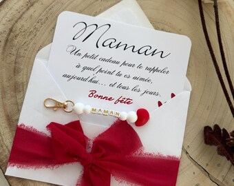 Carte Fête des Mères avec Porte-clé Silicone | Cadeau Maman Original avec Ruban et Enveloppe