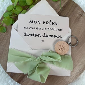 Annonce grossesse tonton carte avec porte clés , baptême, porte clés bois, frère cousin ami