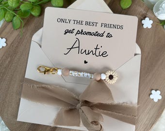 Aankondiging aan toekomstige tante zwangerschap zwanger baby bébé ouders zus vriend verrassing Sleutelhanger kastanje beige fleur