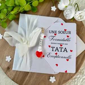 Annonce grossesse TATA carte avec porte clés. , porte clés en perles, famille, sœur, amie, belle sœur, cousine, bébé en route TATA