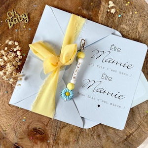Annonce grossesse mamie carte avec porte clés. Grands parents, grand mère, future mamie, être mamie deux fois