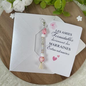 Annonce grossesse marraine carte avec porte clés. Demande marraine, baptême, porte clés en perles, famille, sœur, amie, belle sœur, cousine