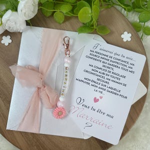 Annonce grossesse marraine carte avec porte clés. Demande marraine, baptême, porte clés en perles, famille, sœur, amie, belle sœur, cousine