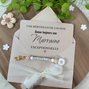 Annonce grossesse marraine carte avec porte clés. Demande marraine, baptême, porte clés en perles, famille, sœur, amie, belle sœur, cousine Cousine