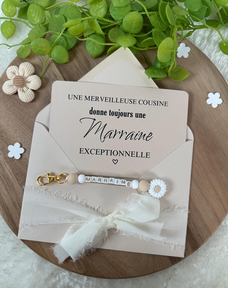 Annonce grossesse marraine carte avec porte clés. Demande marraine, baptême, porte clés en perles, famille, sœur, amie, belle sœur, cousine Cousine