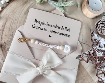 Annonce grossesse MARRAINE carte avec porte clés. Demande marraine, baptême, porte clés en perles, famille, sœur, amie, belle sœur, Noël