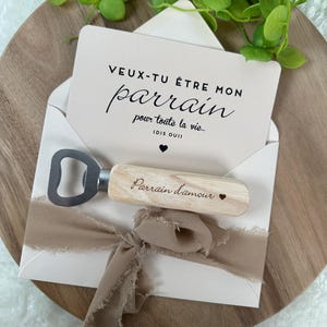 Annonce grossesse parrain avec décapsuleur, demande parrain, baptême, tonton, frère neef ami, famille. Cadeausouvenir. Enceinte, bébé