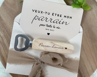 Annonce grossesse parrain avec décapsuleur, demande parrain, baptême, tonton, frère primo ami, famille. Recuerdo de cadeau. Enceinte, bébé