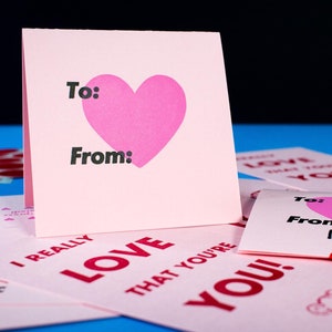 Tarjetas de San Valentín impresas a mano (paquete de 10) / Tarjetas de San Valentín en miniatura impresas con tipografía para niños e intercambios de tarjetas escolares