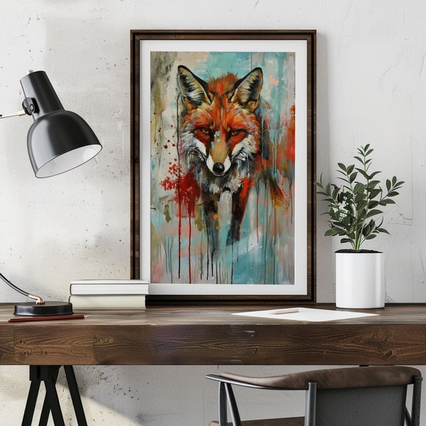 Eclectic Wild Animal Digital Prints - Eclectic Fox Wall Art - Living Room and Office Decor - Digital Download