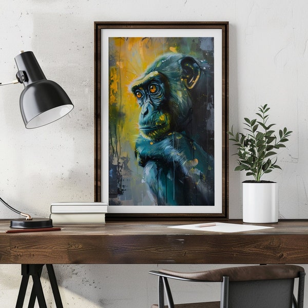 Eclectic Wild Animal Digital Prints - Eclectic Monkey Wall Art - Living Room and Office Decor - Digital Download