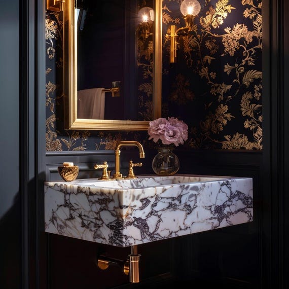 Calacatta Viola Marble Sink: Custom Bathroom Vanity, Wall Mount Option M1S003