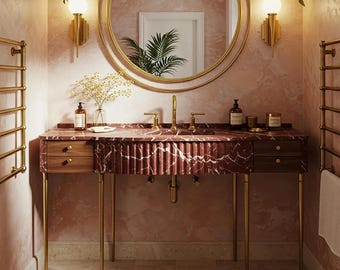 Red Marble Sink Basin, Fluted Marble Sink, Wall Hanging Stone Sink Vanity Top, Custom Marble Bathroom Sink M1M128