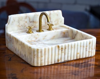 Hand Carved Calacatta Gold Marble Sink: Custom Vessel Bathroom Sink M1S063