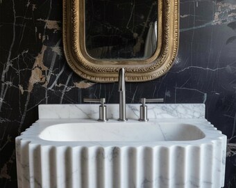 Carrara vit marmor diskho, specialbeställning, handskuren, toalett, väggmonterad, kärlsdiskho M1S098