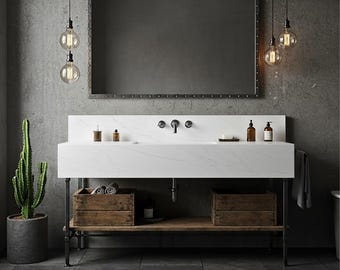 Väggmonterat handfat i Carrara-marmor: Elegant badrumstvättfat i sten M1F061
