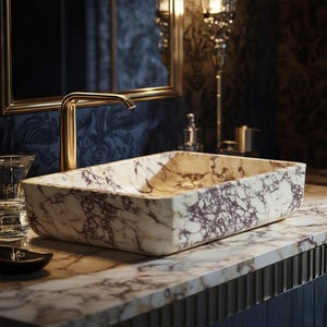 Calacatta Amber Viola Marble Sink: Handcrafted Floating Vessel, Wall-Mounted M1S096
