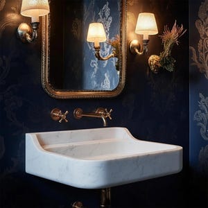 Handcrafted Marble Trough Sink: Wall-Mounted Stone Vessel M1S080
