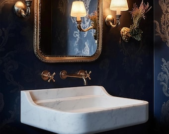 Handcrafted Marble Trough Sink: Wall-Mounted Stone Vessel M1S080