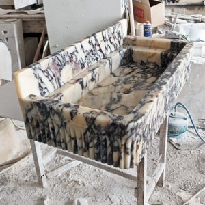 Calacatta Viola Marble Sink: Wall Mount Bathroom Washbasin M1S065
