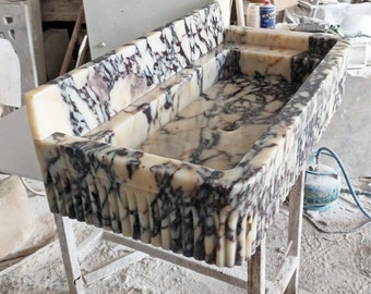 Calacatta Viola Marble Sink: Wall Mount Bathroom Washbasin M1S065