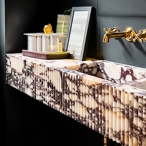 Calacatta Viola Marble Sink: Handcrafted Elegant Bathroom Vanity (36&quot;x18&quot;x8&quot;)