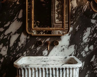 Hand Carved Lilac Marble Sink, Wall Mounted Vanity, Powder Room Stone Sink M1S066