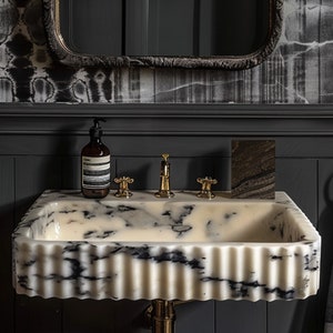 Wall Mount Calacatta Viola Marble Sink, Custom Vanity, Hand Carved Bathroom Stone Sink