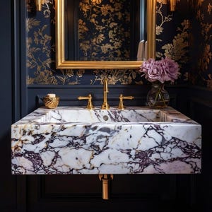 Calacatta Viola Marble Sink: Custom Bathroom Vanity, Wall Mount Option M1S003 image 3